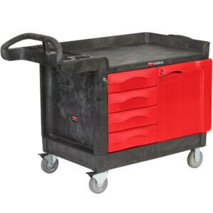 Carro Rubbermaid Trademaster 4533-88 negro, con cuatro cajones y puerta roja