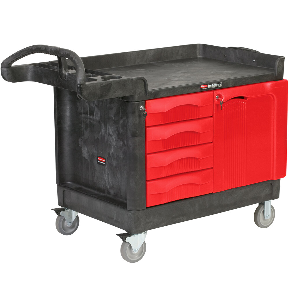 magical-trademaster-4533-88 Carro Rubbermaid Trademaster 4533-88 negro, con cuatro cajones y puerta roja