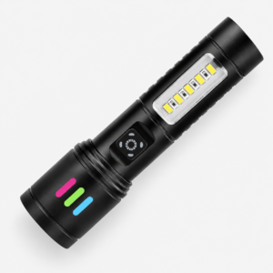 Linterna recargable Cafini C-L1571A con luz lateral sobre fondo gris claro