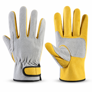Guantes cortos de cuero para taller sobre fondo blanco