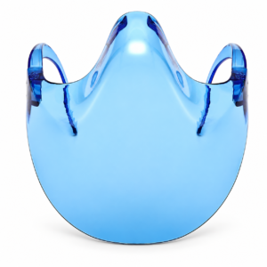 Visor facial transparente con montura sobre fondo blanco