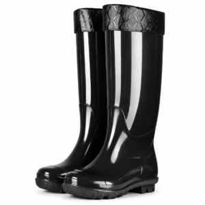 Botas altas de PVC para lluvia sobre fondo blanco